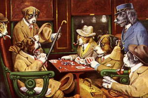 Dogs Actively playing Poker 2